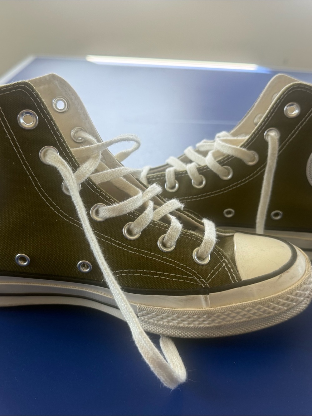 Converse High-Top Sneakers in Olive Green and White